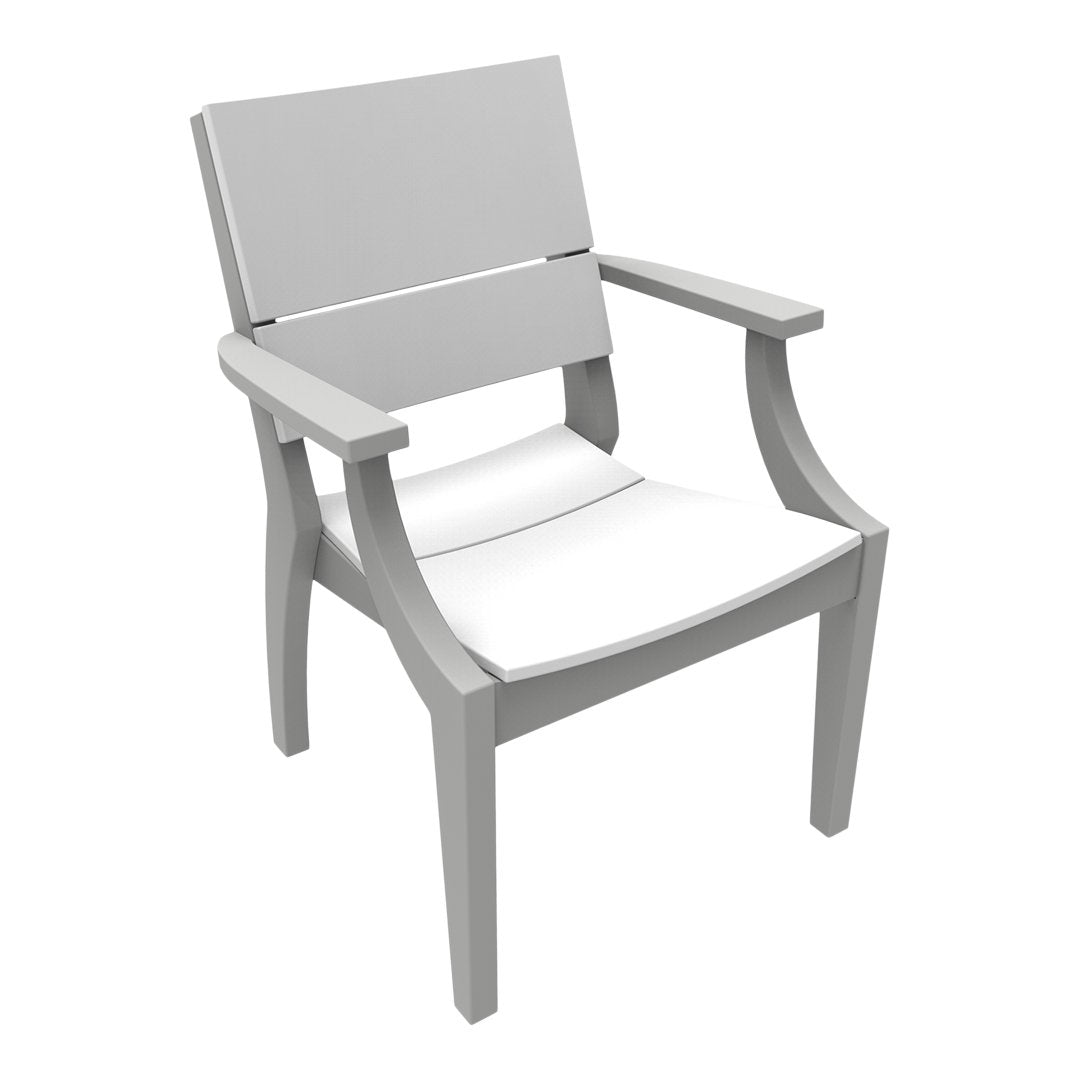 Gray armchair with a simple design, featuring a white cushioned seat and backrest. Ideal for modern decor.
