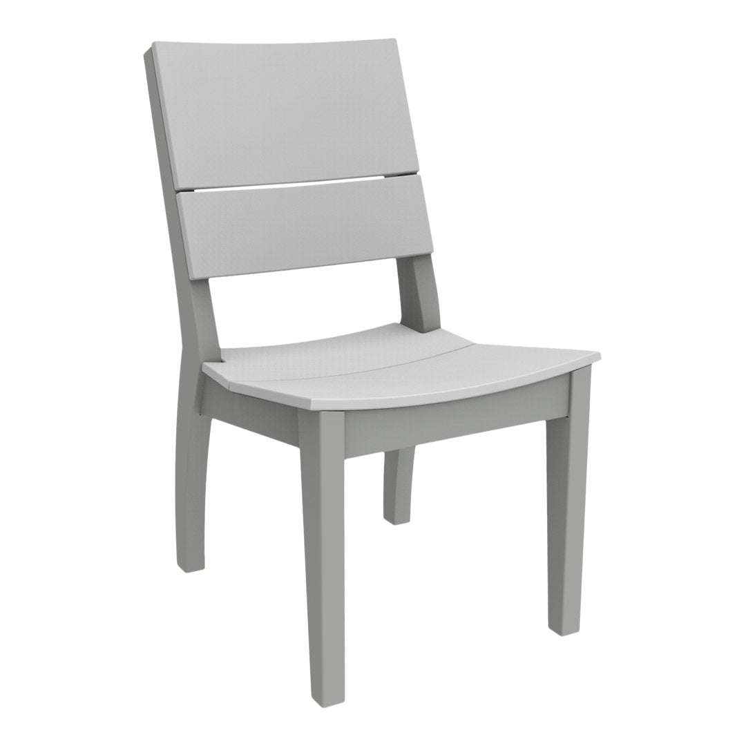 Gray wooden chair with a simple design, featuring a smooth, solid finish and horizontal slats on the backrest.
