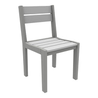 Gray wooden chair with a slatted white seat and backrest, featuring a minimalist design. Perfect for modern decor.