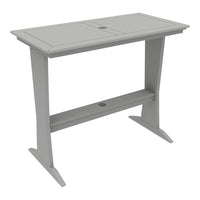 Light gray rectangular table with a smooth surface and minimalist design, featuring clean lines and a sturdy base.