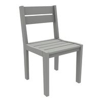 Gray wooden chair with a slatted seat and backrest, featuring a minimalist design and sleek lines. Perfect for modern decor.