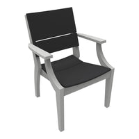 Modern grey chair with a sleek black seat and backrest, featuring minimalistic design and clean lines.