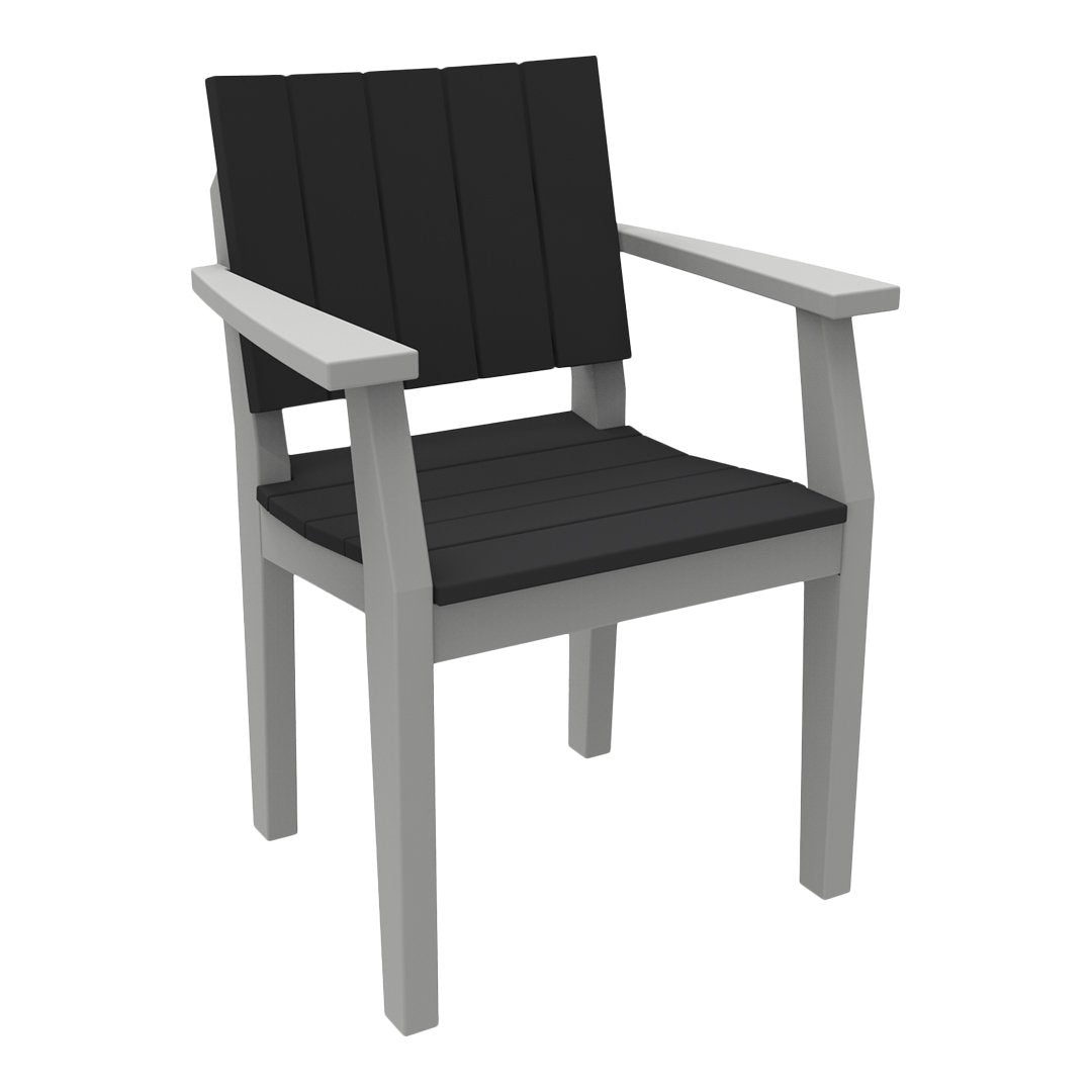 Black slatted seat with gray wooden frame, perfect for a modern outdoor or indoor chair design.