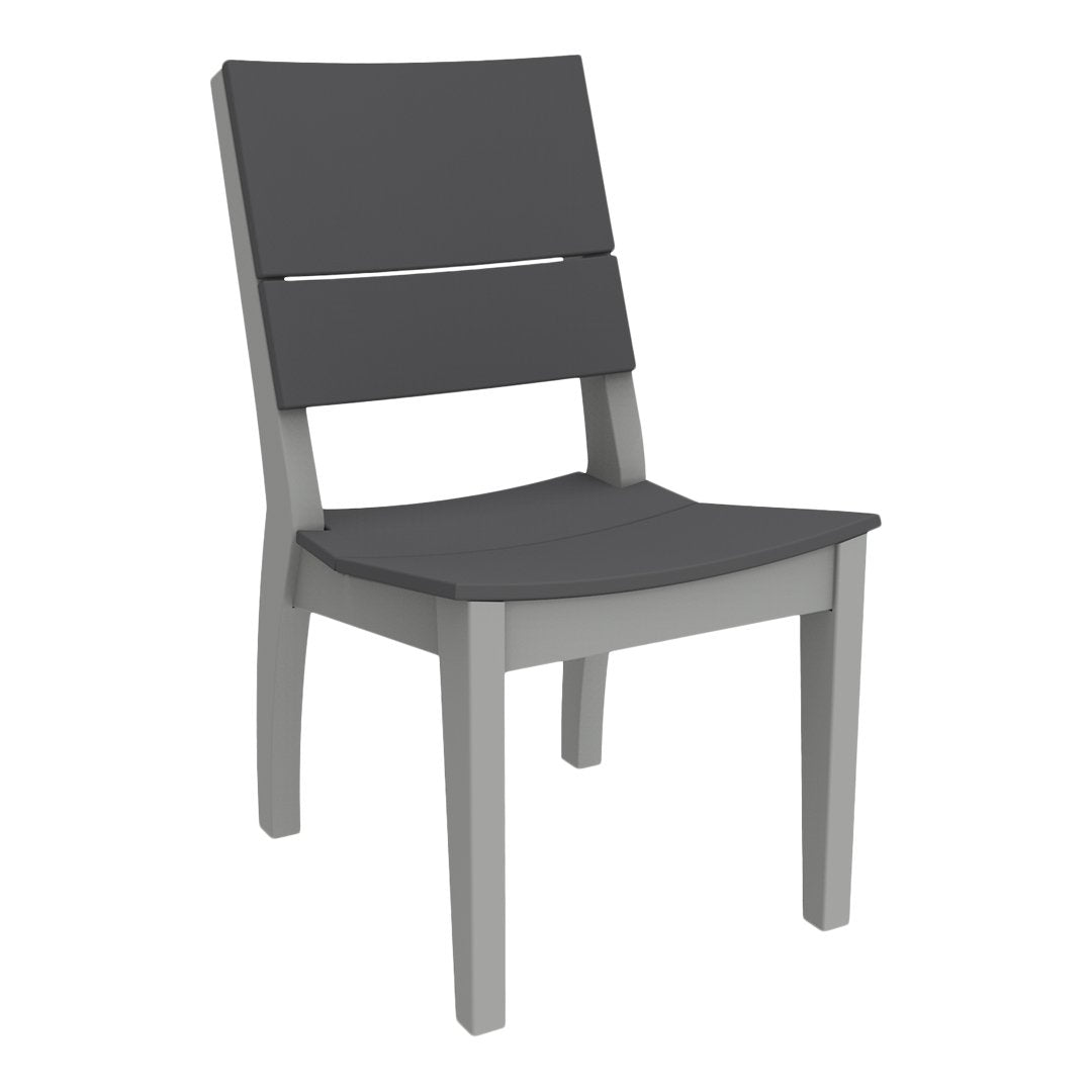 Gray wooden chair with a sleek, modern design and minimalist patterns for a contemporary look.