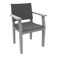 Gray slatted outdoor chair with light gray frame, perfect for modern patio decor. Stylish and durable design.