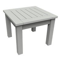 Gray square table with slatted top and sturdy legs, perfect for outdoor or indoor decor.