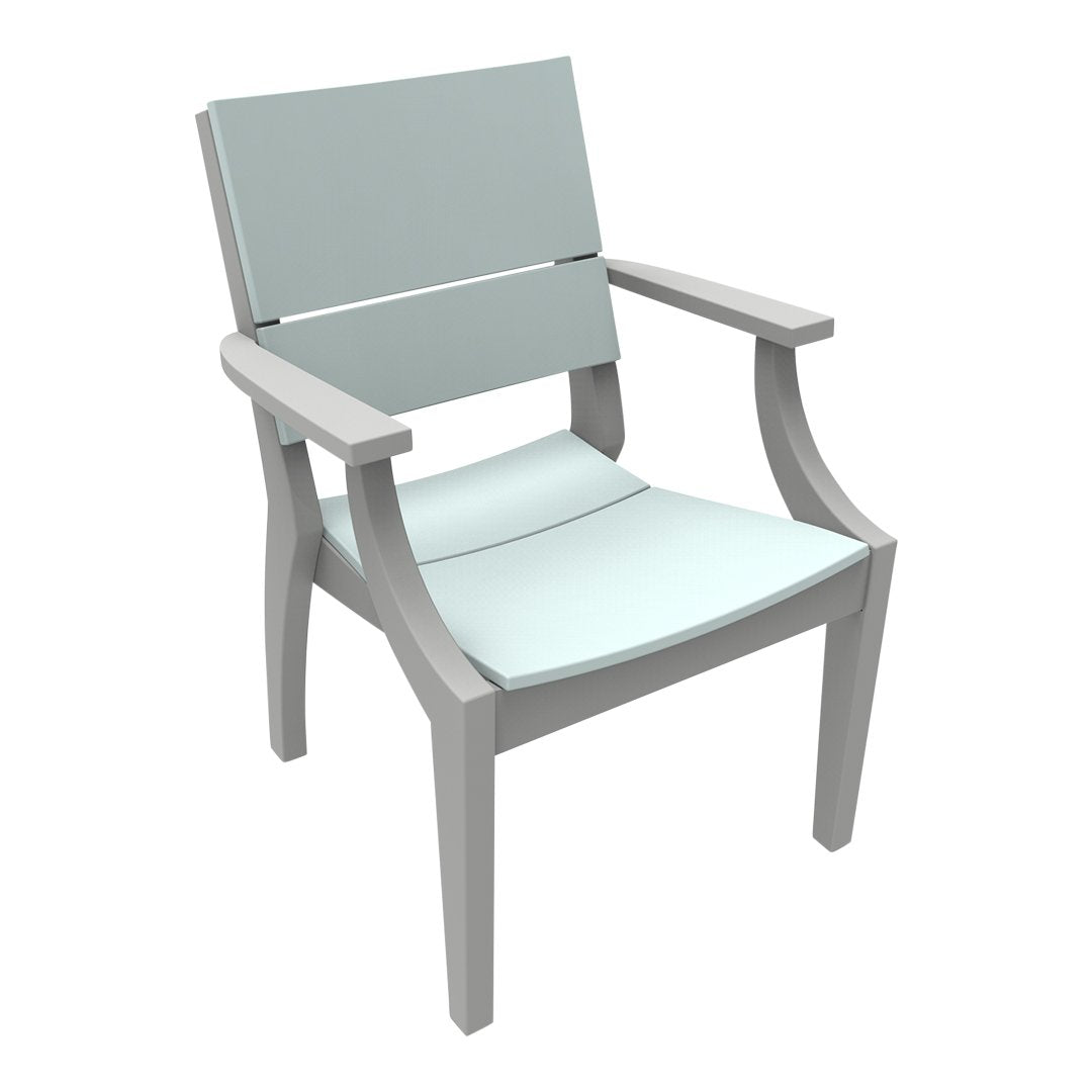 Light blue and grey outdoor chair with a sleek, modern design and minimalist style. Perfect for patio decor.