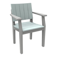 Light blue slatted outdoor chair with gray arms and legs, modern design, perfect for patio or garden settings.