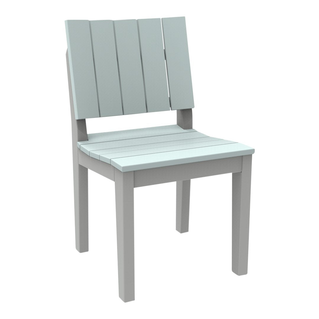 Light gray wooden chair with a slatted back and seat, featuring a modern, minimalist design.