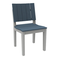 Navy blue slatted chair with a light gray frame, perfect for modern outdoor or indoor decor.