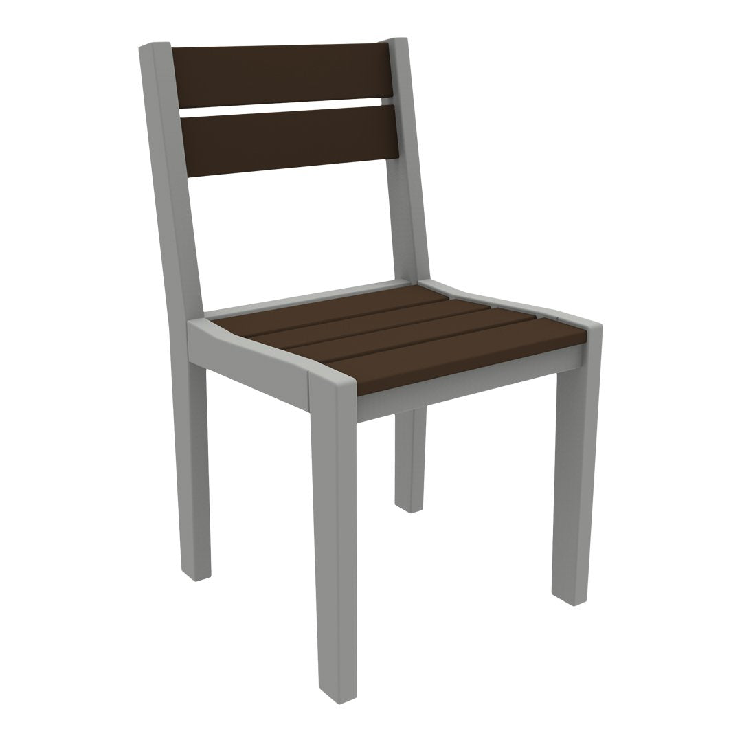 Brown slatted seat with gray frame, modern, minimalist design, perfect for outdoor or indoor spaces.