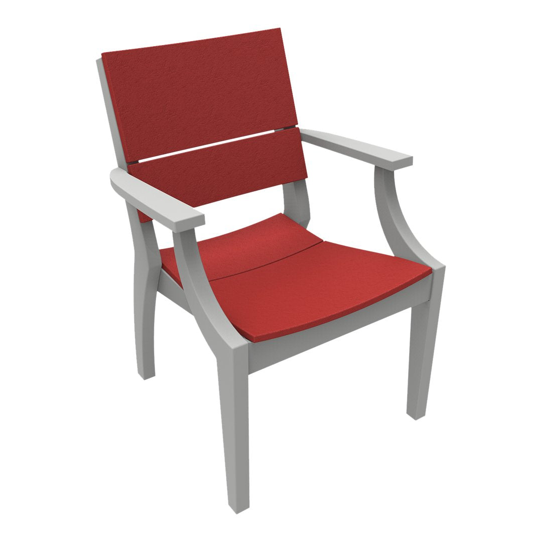 Red outdoor chair with sleek gray frame and simple design, perfect for modern decor.