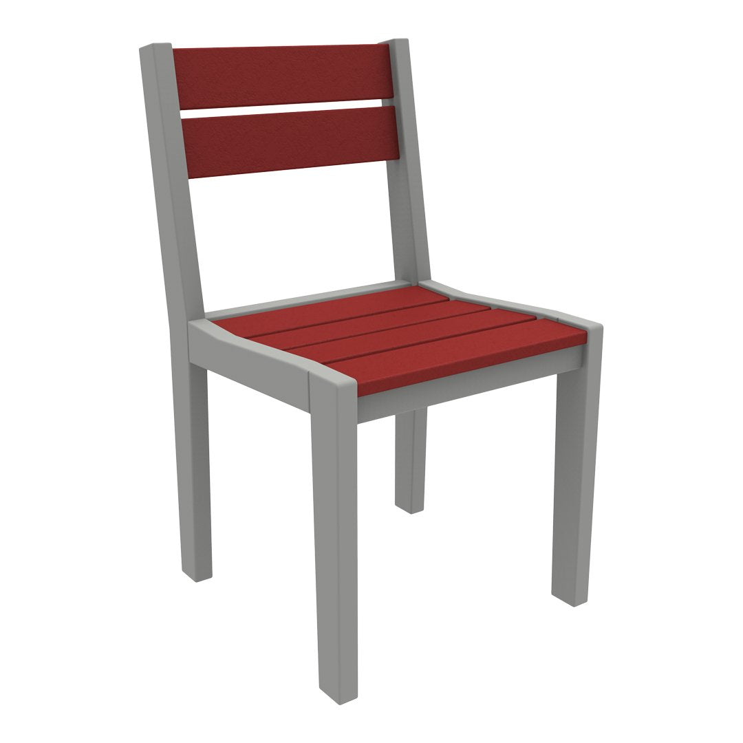 Red slatted seat and backrest with a gray frame, perfect for contemporary outdoor or indoor settings.