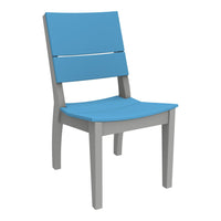 Light blue wooden chair with a sleek design and gray legs, perfect for modern decor.