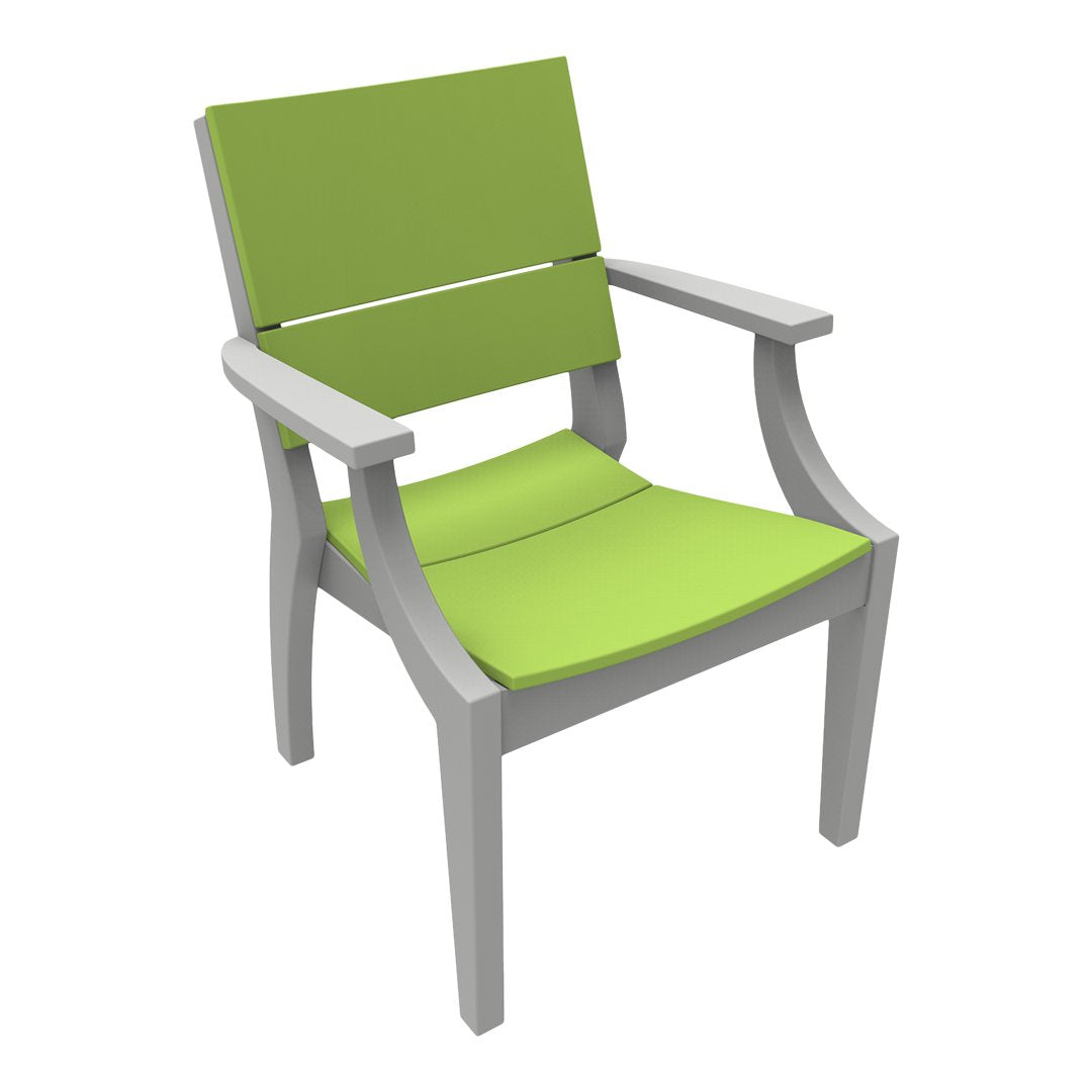 Green outdoor chair with a sleek gray frame and solid color cushions, perfect for modern patio décor.