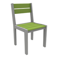 Green slatted seat and backrest with a gray frame, perfect for modern outdoor or indoor spaces.
