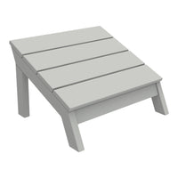 Light gray wooden footrest with horizontal slats and sturdy angled legs, perfect for outdoor relaxation.