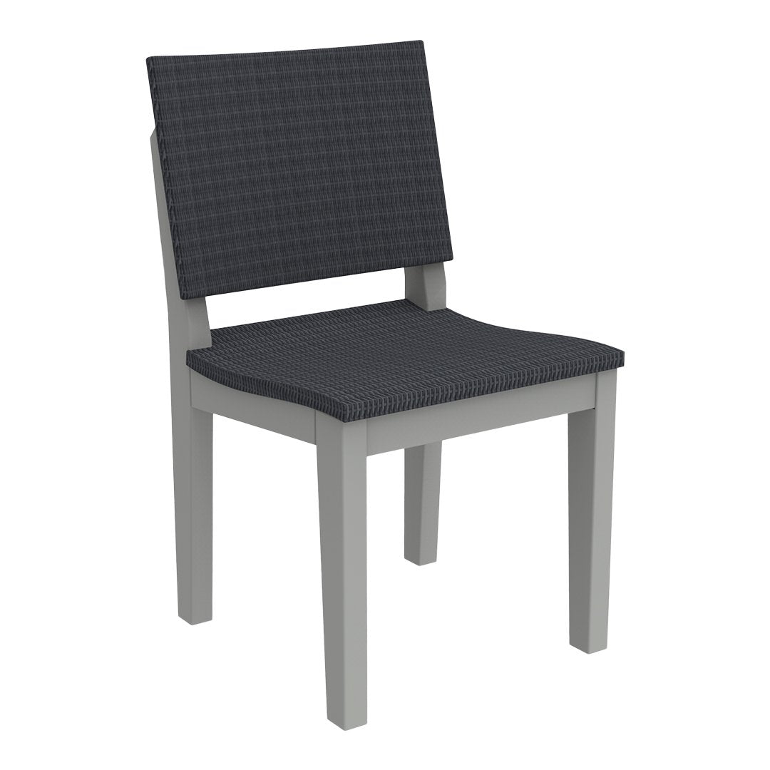 Gray dining chair with a dark gray checkered fabric seat and backrest, featuring a light gray wooden frame.