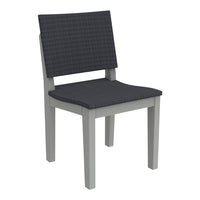 Gray dining chair with a dark gray checkered fabric seat and backrest, featuring a light gray wooden frame.