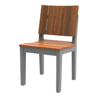 Brown wooden chair with a slatted backrest and orange-brown seat, complemented by a grey frame. Modern design.