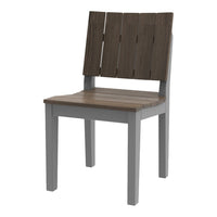 Wooden chair with a dark brown slatted backrest and a light gray frame. Simple, modern design for versatile decor.