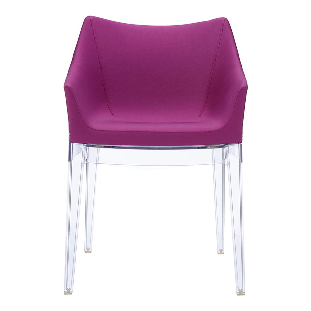 Vibrant purple chair with a sleek transparent base, showcasing a modern and stylish design. Perfect for any decor.