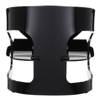 Sleek black container with glossy finish and modern cut-out design, perfect for contemporary decor.