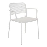 White chair with a modern, mesh-like pattern and minimalist design, perfect for contemporary indoor or outdoor spaces.