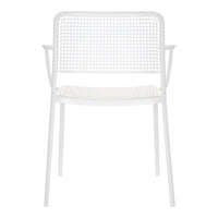 White mesh armchair with a minimalistic design and clean lines, featuring a contemporary pattern. Ideal for modern spaces.