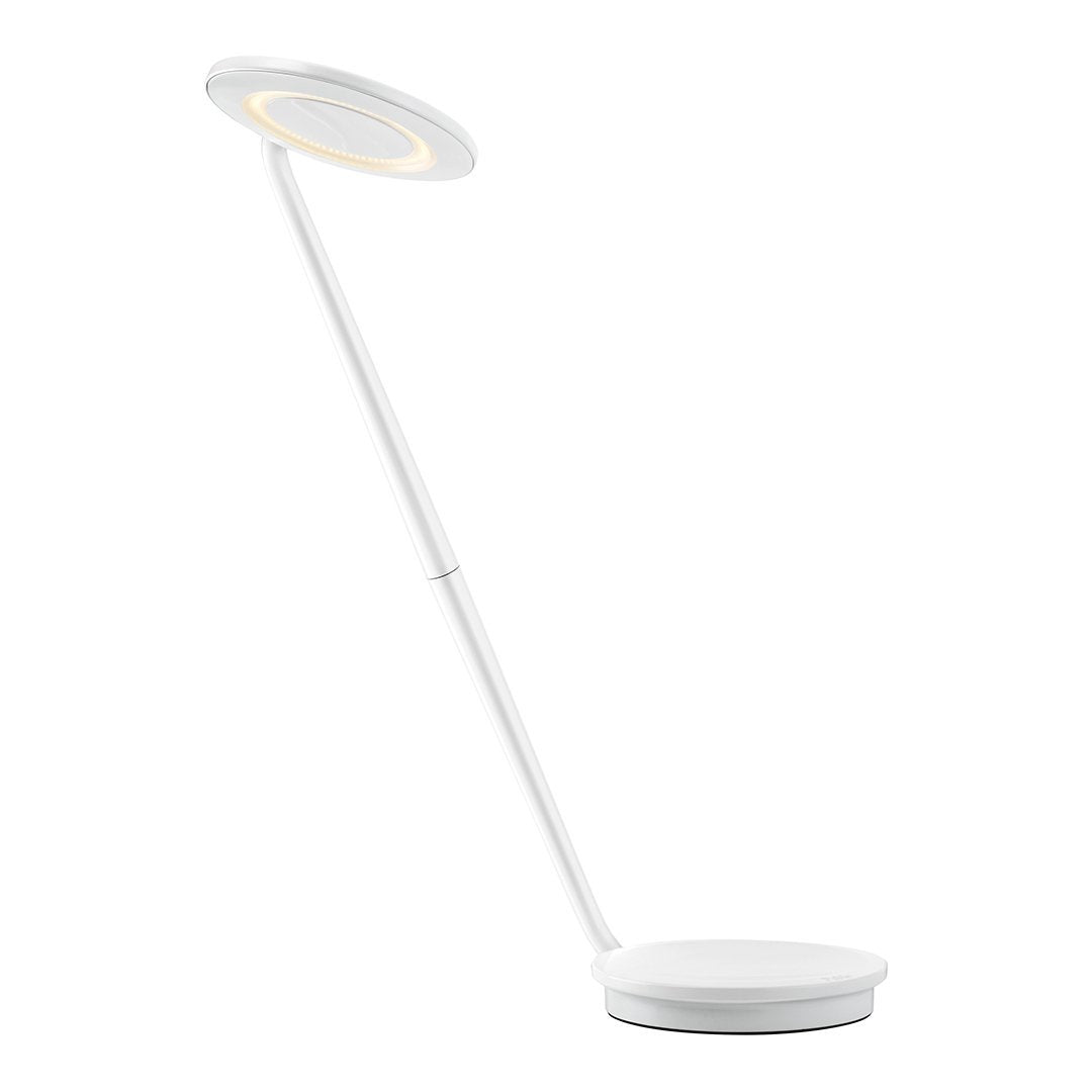 Modern white LED lamp with a sleek, minimalist design and circular light pattern. Perfect for contemporary decor.