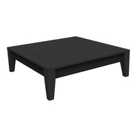 Black square coffee table with a sleek, smooth surface and simple, modern design. Perfect for any contemporary space.