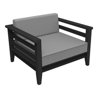 Gray cushion on a sleek black wooden frame, featuring clean lines and a modern design. Perfect for contemporary spaces.
