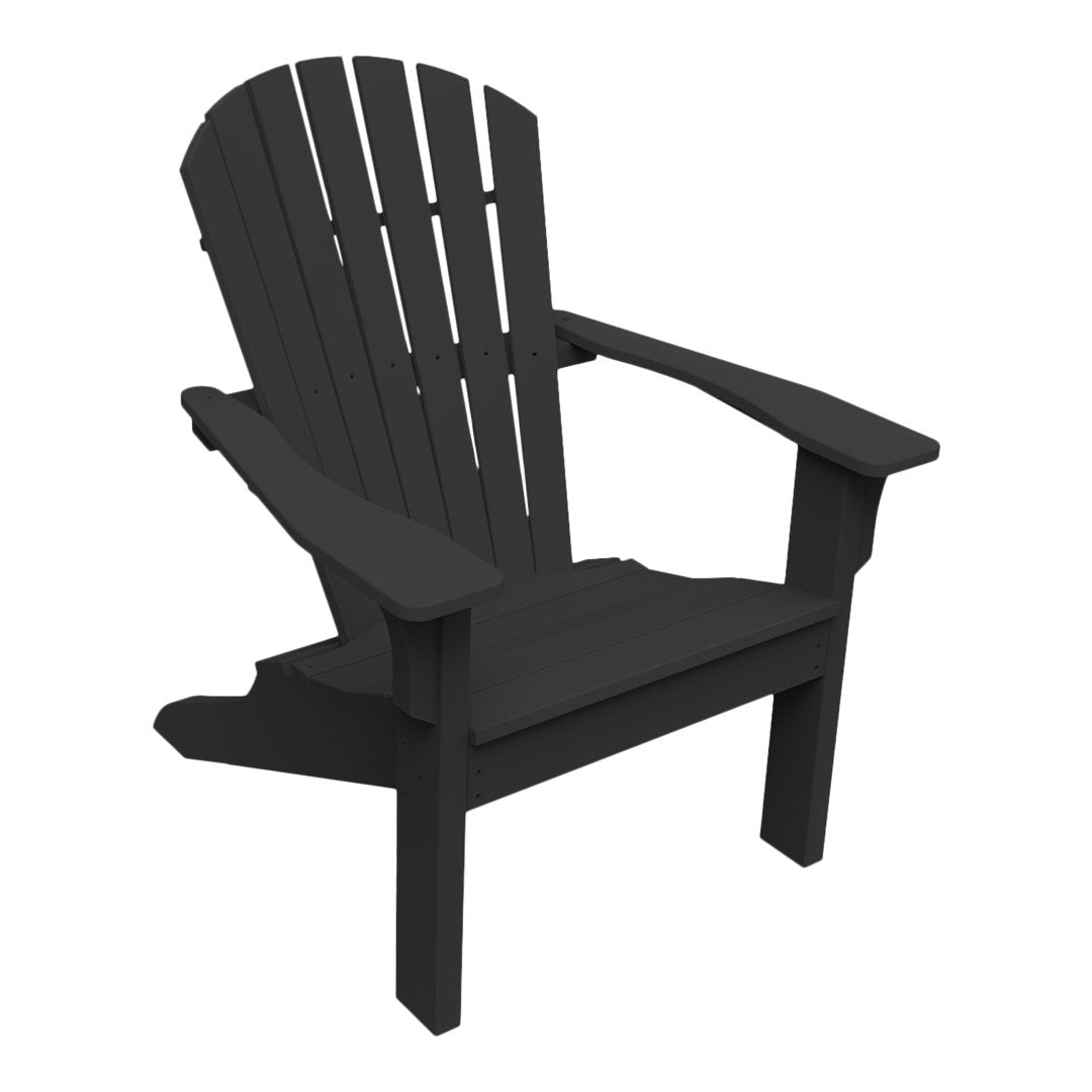 Black adirondack chair with a classic slatted design, perfect for outdoor relaxation. Simple and modern aesthetic.