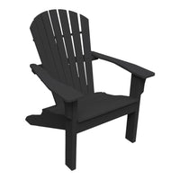 Black adirondack chair with a classic slatted design, perfect for outdoor relaxation. Simple and modern aesthetic.