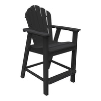 Black Adirondack chair with a slatted backrest and sturdy, modern design, perfect for outdoor seating.