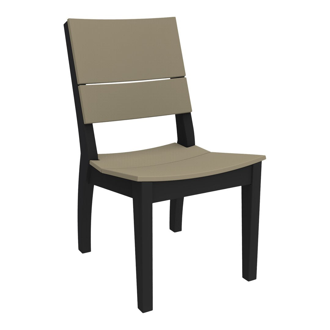 Black wooden chair with a smooth beige seat and backrest, featuring a sleek, modern design.