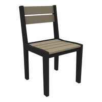 Stylish black chair with beige slats, featuring a modern, minimalist design suitable for indoor or outdoor use.