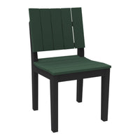 Green slatted outdoor chair with a sleek black frame, perfect for contemporary patio decor.
