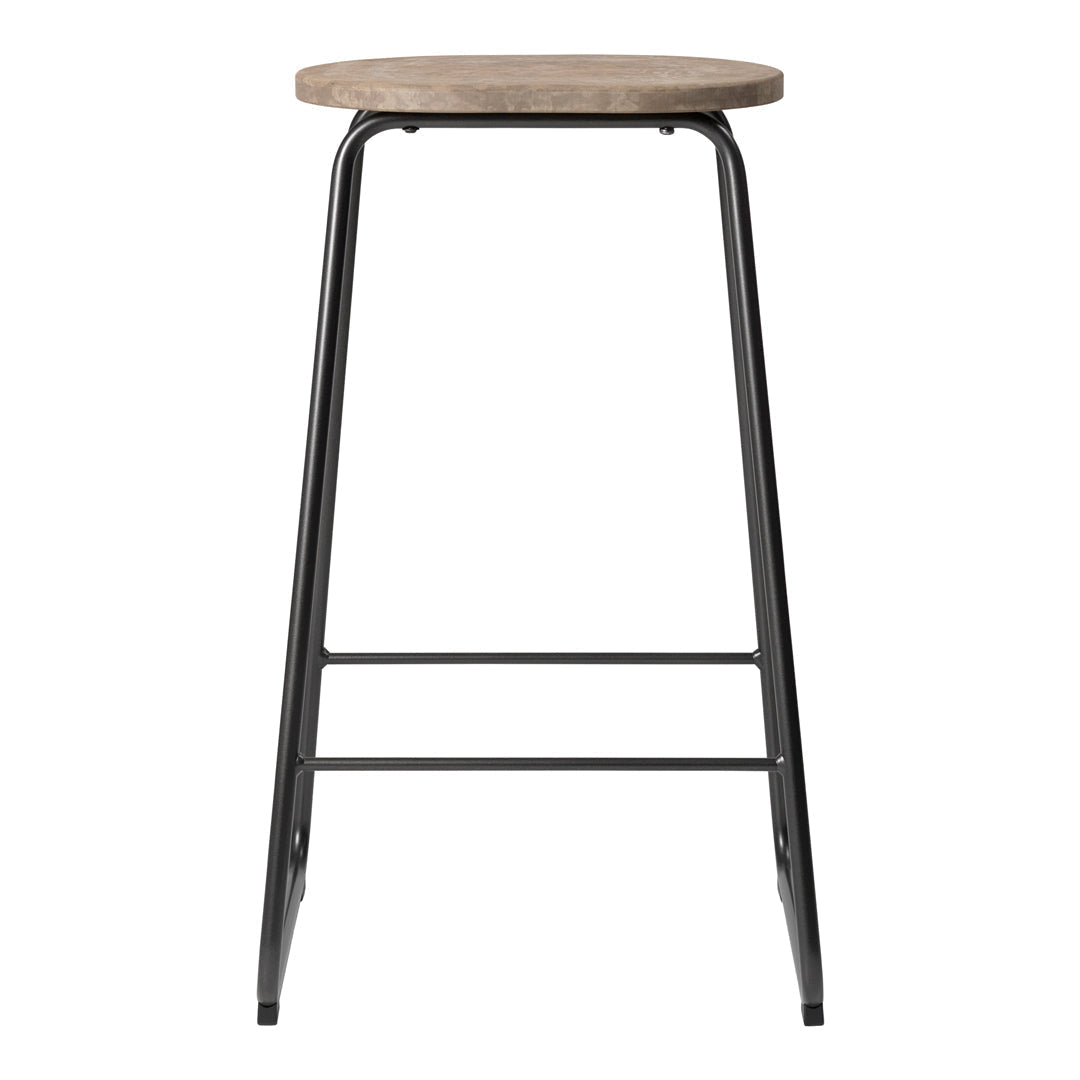 Natural wood top with a smooth finish and a sleek black metal frame. Ideal for modern decor.