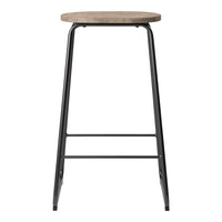 Natural wood top with a smooth finish and a sleek black metal frame. Ideal for modern decor.