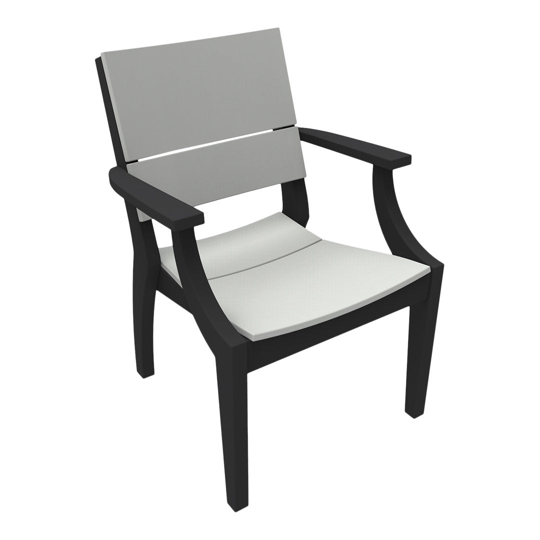 Modern outdoor chair featuring a sleek gray backrest and white seat with a black frame for a stylish look.