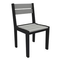 Black chair with gray slatted seat and backrest, featuring a modern, minimalist design. Perfect for indoor or outdoor use.