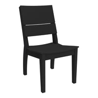 Black wooden chair with a sleek, minimalistic design and simple slatted pattern. Ideal for modern decor.