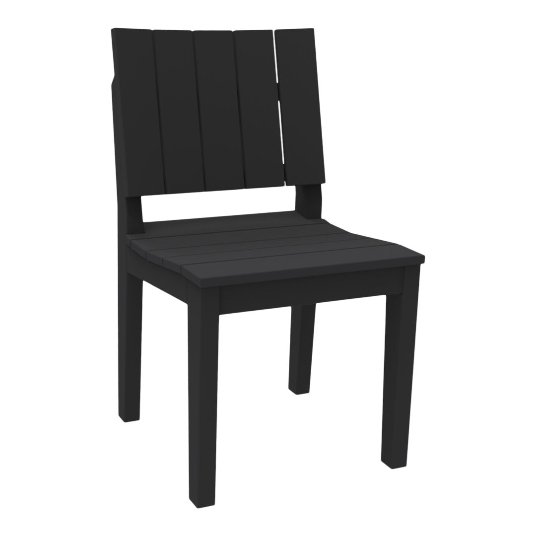 Black slatted dining chair with a modern design and sleek finish, perfect for contemporary spaces.