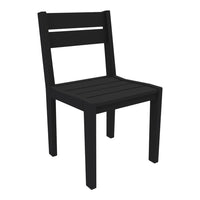 Black wooden chair with a minimalist design, featuring a slatted seat and backrest for a modern look.