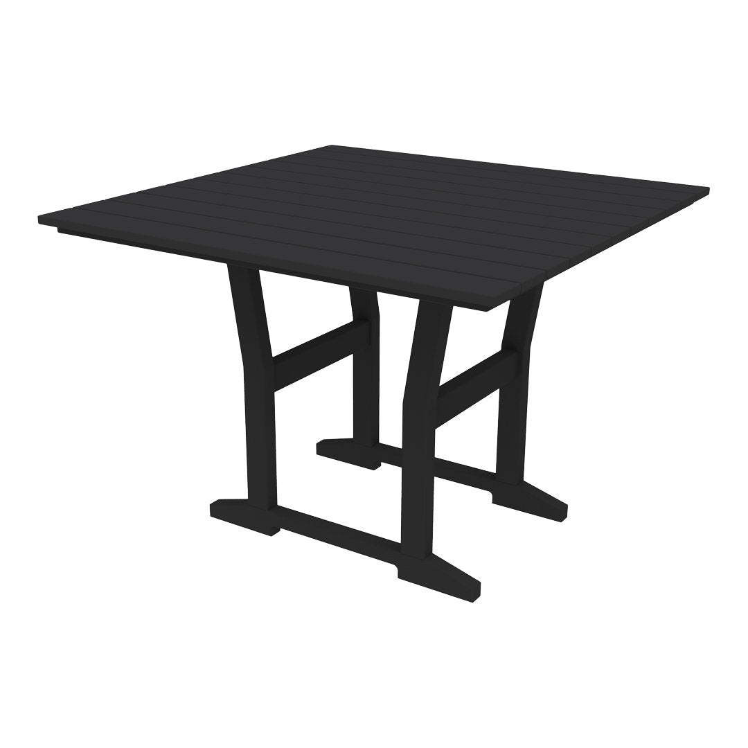 Black square dining table with a modern design and sleek, minimalist lines. Perfect for contemporary decor.