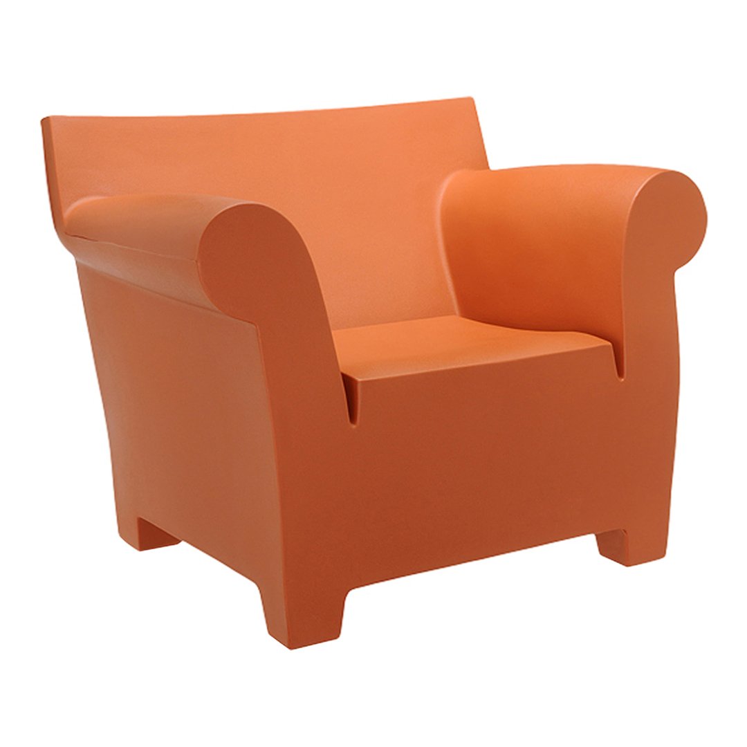 Stylish orange chair with smooth, bold design, perfect for modern decor.