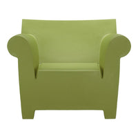 Lime green, minimalist armchair with smooth, solid surface and rounded armrests, perfect for modern decor.