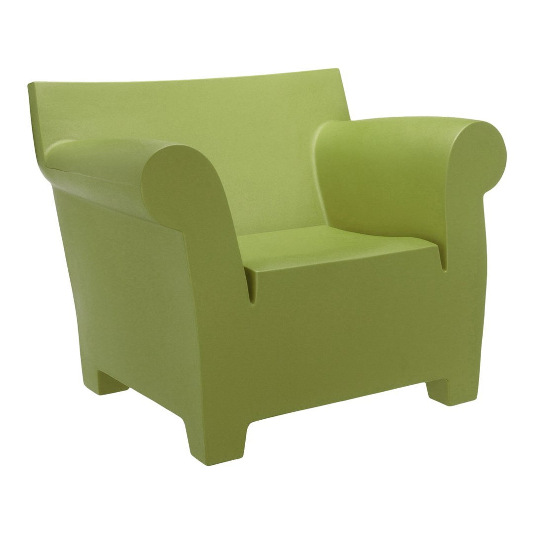 Lime green modern armchair with a sleek, minimalist design and solid color finish. Perfect for contemporary decor.
