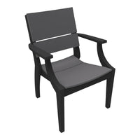 Stylish black outdoor chair with a sleek grey seat and backrest, perfect for modern patios and gardens.